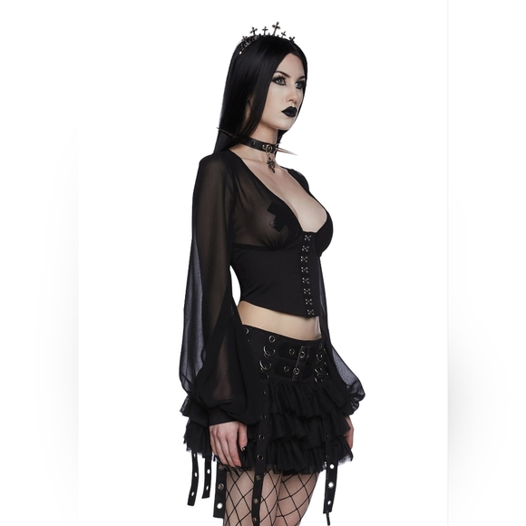 Dolls Kill Widow Pleasing Terrors Chiffon Corset Blouse Womens Size XL Black - Picture 10 of 15